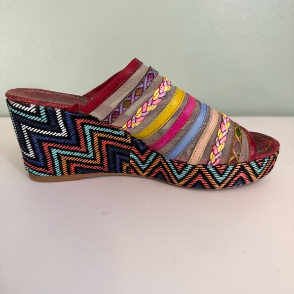 Mules Wedge Sandals 8 Colorful Mesh Leather Open Toe Slip On Retro Festival Boho - Picture 10 of 12